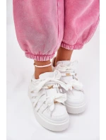 Eko Skórzane Sneakersy Na Platformie Białe Penolle