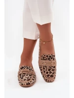 Mokasyny Loafersy Damskie Z Ozdobnym Elementem Panterka Beżowe Evelora