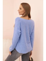 Dámsky viskózový sveter s výstrihom do V modrý