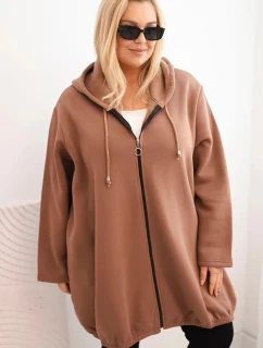Dámska zateplená mikina s kapucňou v nadmernej veľkosti so zipsom Brown