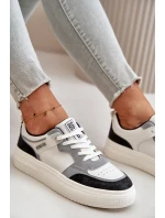 Damskie Niskie Sneakersy Z Eko Skóry Big Star OO274028 Biało-Szare