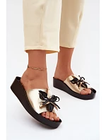 Kožené dámské pantofle s ozdobou S.Barski KV61-6044 Zlaté