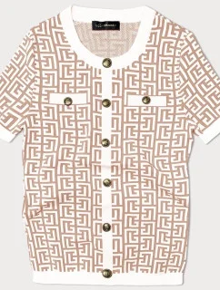 Dámska béžová pletená blúzka s krátkymi rukávmi (009)