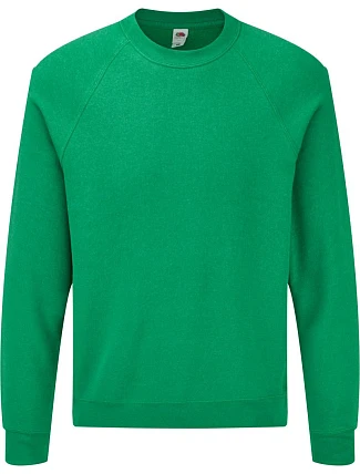 Fruit of the Loom Classic Raglan Sweat – raglánová mikina 16.2216, retro melírovaná zelená Fruit of the Loom Classic Raglan Sweat – raglánová mikina 16.2216, retro melírovaná zelená