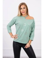Blúzka s potlačou srdca tmavo mätová Blúzka s potlačou srdca tmavo mätová