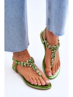 Damskie Sandały Japonki Z Kamieniami Zielone Lenisa
