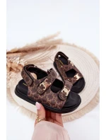 Dziecięce Sandałki Na Rzepy Ze Złotymi Detalami Brązowe Cavina