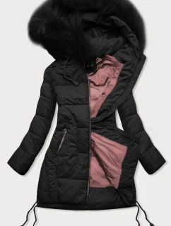 Čierna prešívaná dámska zimná bunda s kapucňou (7690)