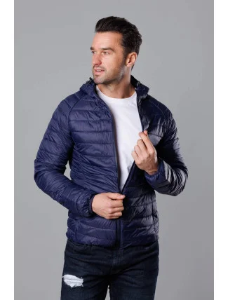 Tmavomodrá pánska prešívaná bunda s kapucňou (HM112-4)