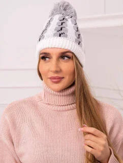 Dámska čiapka s brmbolcom Rozalia K323 sivá+biela