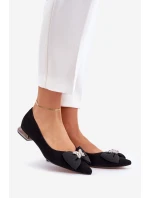 Eleganckie Zamszowe Baleriny Damskie Z Kokardką Laura Messi 2893 Czarne