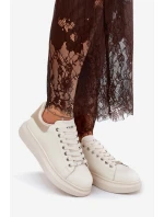 Skórzane Sneakersy Damskie Na Platformie GOE RR2N4004 Beżowe