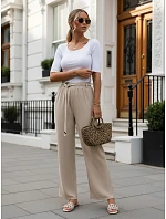Dámske nohavice so širokými nohavicami, béžové, FashionStreet UY3074 Dámske nohavice so širokými nohavicami, béžové, FashionStreet UY3074