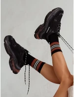 Milena ponožky 0071-006 Polovičné froté jedinečný pruhovaný lem 38-41