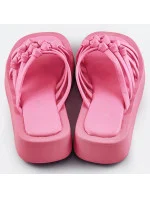 Ružové dámske šľapky s plochou podrážkou (CM-59)