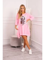 Šaty s potlačou a rozšíreným spodným dielom svetlo ružové