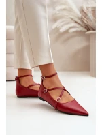 Baleriny Damskie Z Noskami W Szpic I Przeplatającymi Się Paskami Bordowe Violra