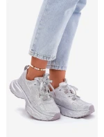 Sneakersy Damskie Zdobione Cyrkoniami Srebrne Porrot