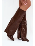 Ocieplane Kozaki Na Szpilce Z Wywiniętą Cholewką Czekoladowe Tamonia
