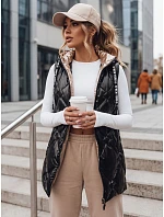 Dlhá dámska prešívaná vesta s kapucňou, čierna, FashionStreet TY5904 Dlhá dámska prešívaná vesta s kapucňou, čierna, FashionStreet TY5904