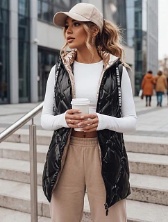 Dlhá dámska prešívaná vesta s kapucňou, čierna, FashionStreet TY5904