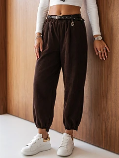 Dámske bavlnené manšestrové nohavice s opaskom, čokoládová farba, FashionStreet UY3168