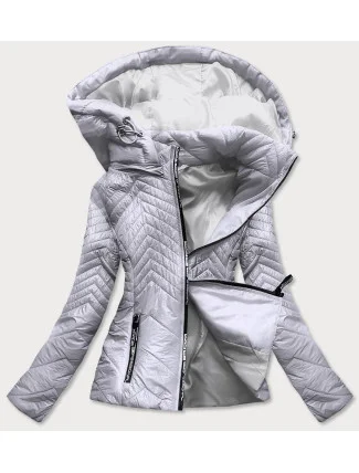 Krátka šedá prešívaná dámska bunda s kapucňou (B9566)