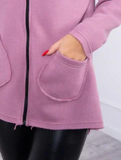 Zateplená mikina s predĺženým chrbtom a vreckami tmavo ružová