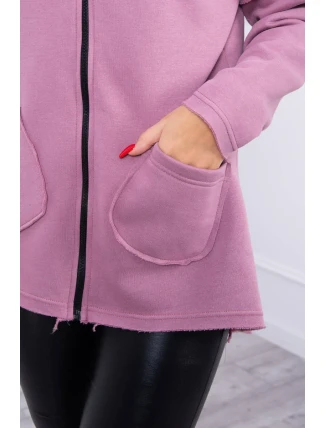 Zateplená mikina s predĺženým chrbtom a vreckami tmavo ružová Zateplená mikina s predĺženým chrbtom a vreckami tmavo ružová