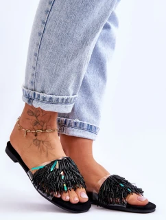 Damskie Klapki Z Modnymi Ozdobami S.Barski KV-576-4 Czarne