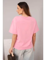 Dámska bavlnená základná blúzka s krátkymi rukávmi svetlo ružová