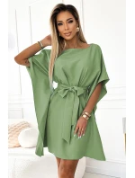 Dámske šaty so zaväzovaním v páse SOFIA 287-27 Olive - Numoco