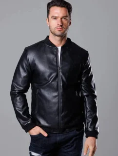 Pánsky čierny bomber z ekokože (11Z8015)