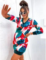 Zeleno-červené velúrové šaty so vzorom listov (8268) Zeleno-červené velúrové šaty so vzorom listov (8268)