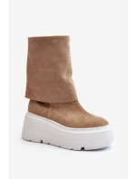 Zazoo 3410 Zamszowe Damskie Botki Na Masywnej Platformie Beżowe Zazoo 3410 Zamszowe Damskie Botki Na Masywnej Platformie Beżowe