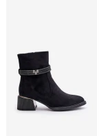 Ocieplane Botki Damskie Na Niskim Obcasie Z Ozdobnymi Paskami D&A MR880-027 Czarne