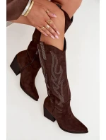 Kozaki Kowbojki Damskie Ze Zdobieniem Na Słupku Czekoladowe Jovina