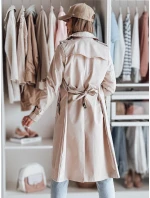 Dámsky dlhý kabát s opaskom SLIMFOTA light beige FashionStreet NY0745