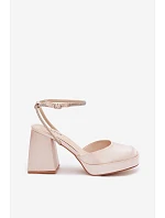 Dámské sandály na podpatku typu sloupek s páskem se šperky Zlaté Seraphina