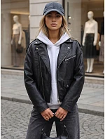 Dámska bunda v štýle Ramones z ekologickej kože, čierna, FashionStreet TY5917 Dámska bunda v štýle Ramones z ekologickej kože, čierna, FashionStreet TY5917