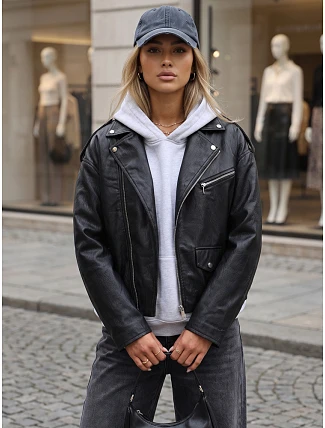 Dámska bunda v štýle Ramones z ekologickej kože, čierna, FashionStreet TY5917 Dámska bunda v štýle Ramones z ekologickej kože, čierna, FashionStreet TY5917