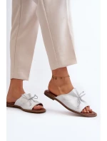 Zazoo 2659 Skórzane Klapki Damskie Srebrne