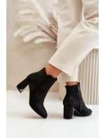 Ocieplane Botki Na Obcasie Słupku Z Lustrzanym Elementem Czarne Silvare