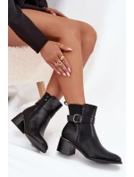 Ocieplane Botki Damskie Na Obcasie Z Paskiem I Klamrą Czarne Sylira