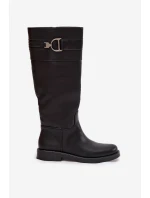 Kozaki Damskie Na Płaskim Obcasie Z Ozdobnym Detalem Czarne Arvessa