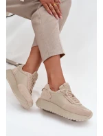 Skórzane Sneakersy Damskie Na Platformie Artiker 55C0021 Beżowe