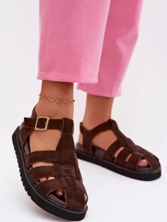 Dámské římské sandály s zlatou sponou na platformě Čokoládová Terelina
