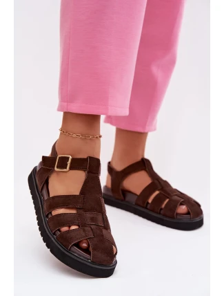 Dámské římské sandály s zlatou sponou na platformě Čokoládová Terelina