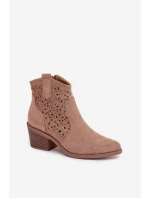 Dámske perforované kovbojské čižmy na podpätku S.Barski HY61-8012 Beige Dámske perforované kovbojské čižmy na podpätku S.Barski HY61-8012 Beige