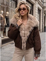 Krátka dámska bunda s odnímateľnou kožušinou, hnedá, FashionStreet TY5839 Krátka dámska bunda s odnímateľnou kožušinou, hnedá, FashionStreet TY5839